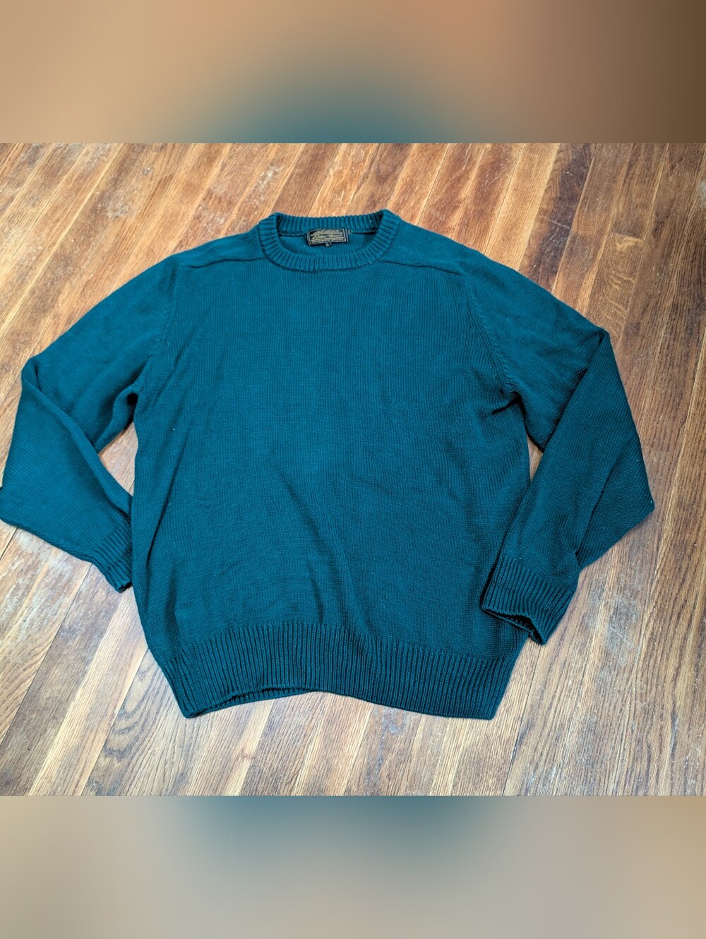 Vintage Eddie Bauer Mens Large Green 100% Cotton Crewneck Knit Sweater